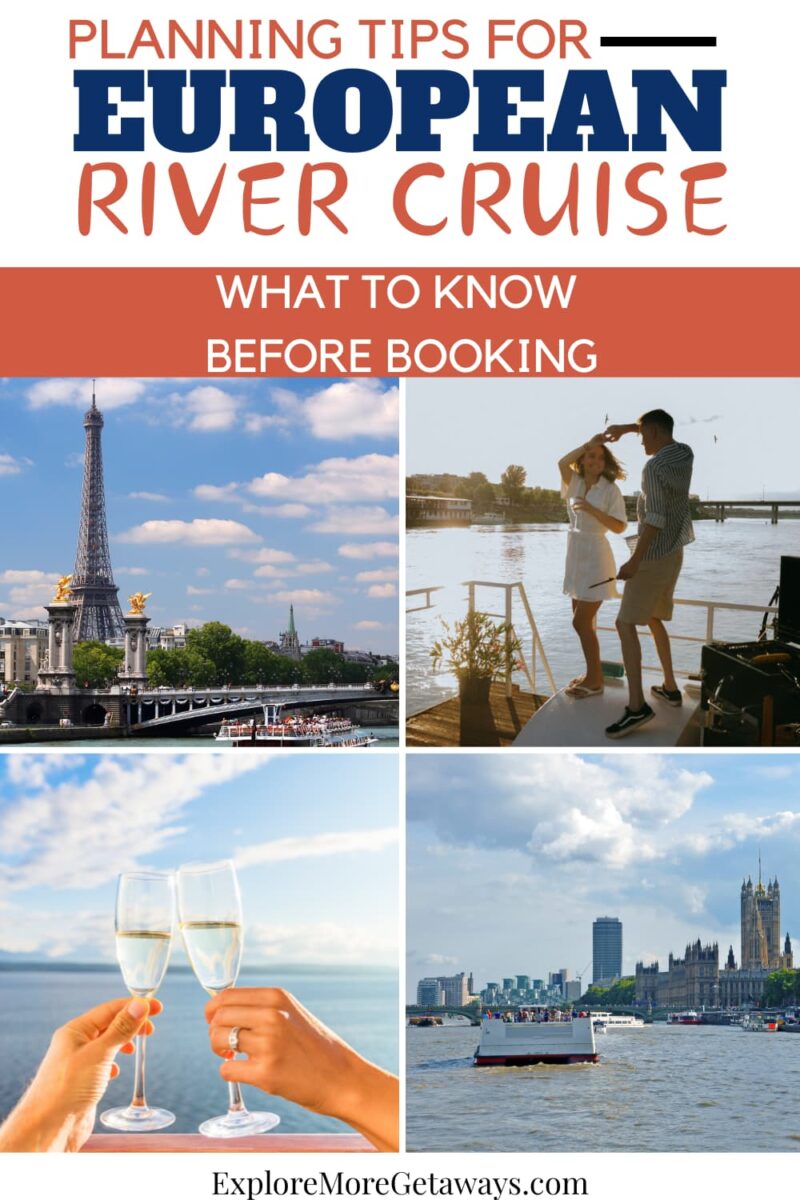 collage of European river cruise destinations and passengers