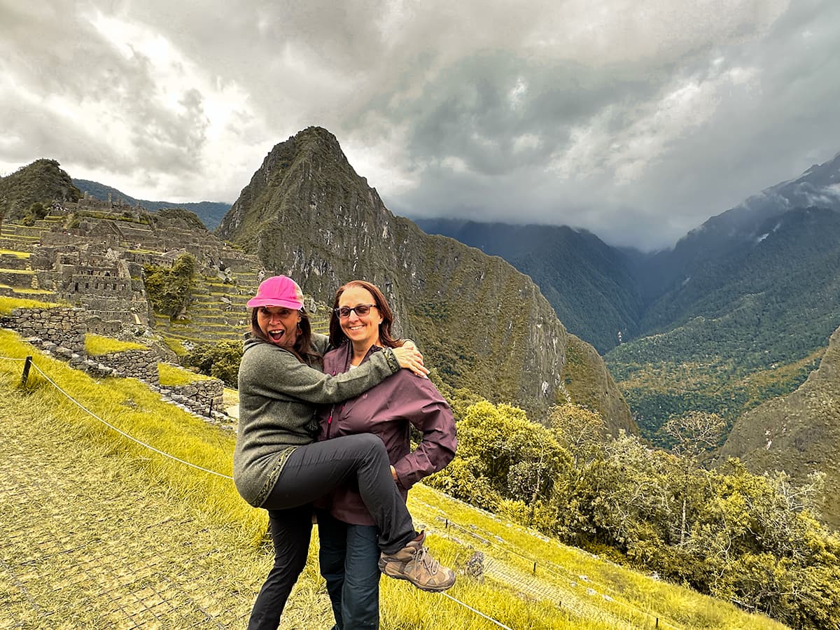 two women posing in Machu Picchu