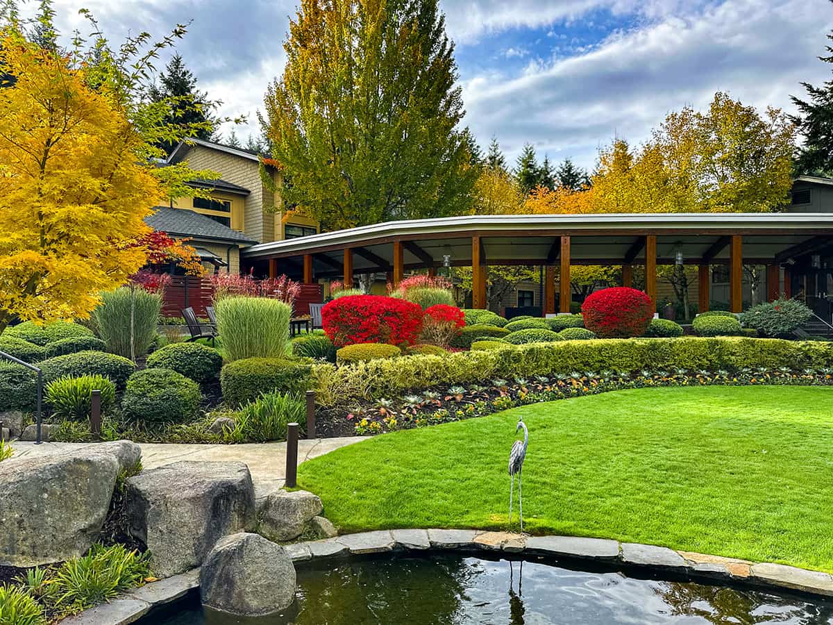 Cedarbrook Lodge lawn and water feature