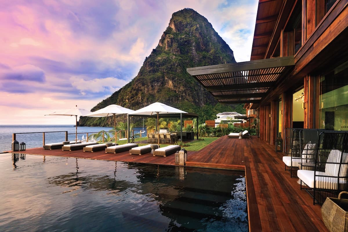 BFC Residence exterior in St Lucia with view of Piton