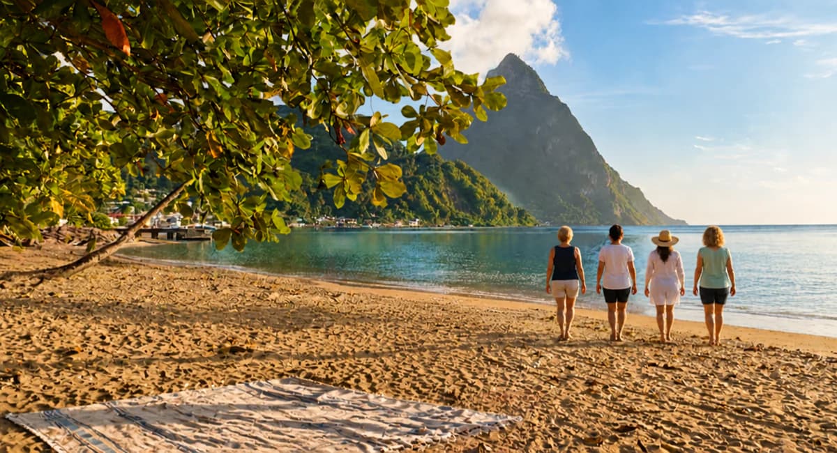women walking along Rodney Bay St Lucia